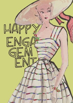 V And A Vintage Fashion Illustration Happy Engagement Card