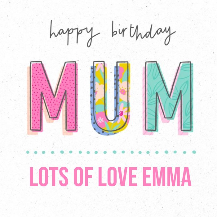 Typographic Pattern Mum Happy Birthday Card