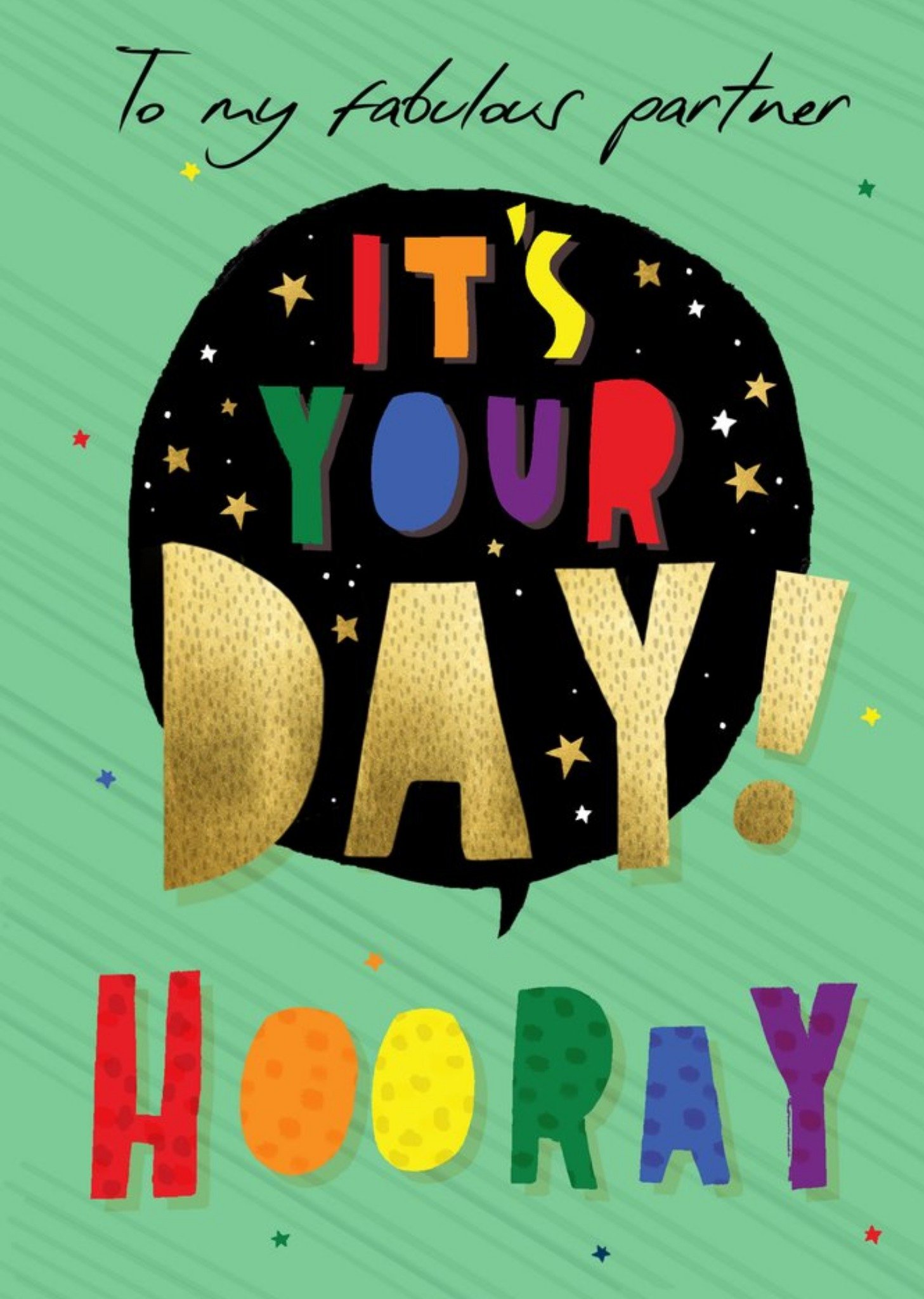 Moonpig Green Bright Illustrated Typography Fabulous Partner Birthday Card