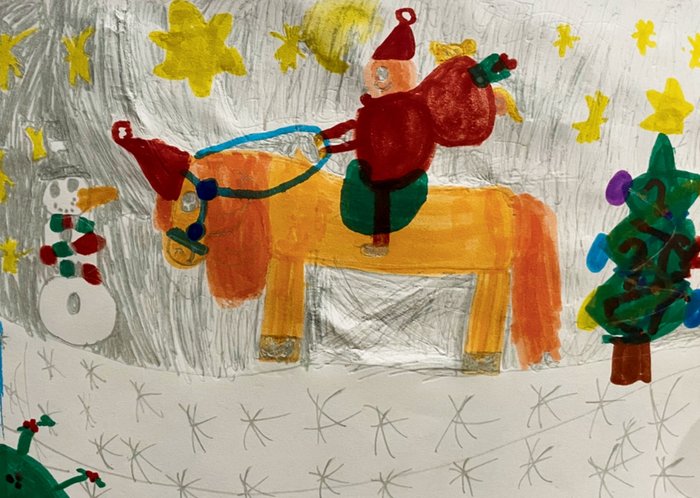 Children's Health Foundation Charity Roisin Santa On A Horse Drawing Christmas Card