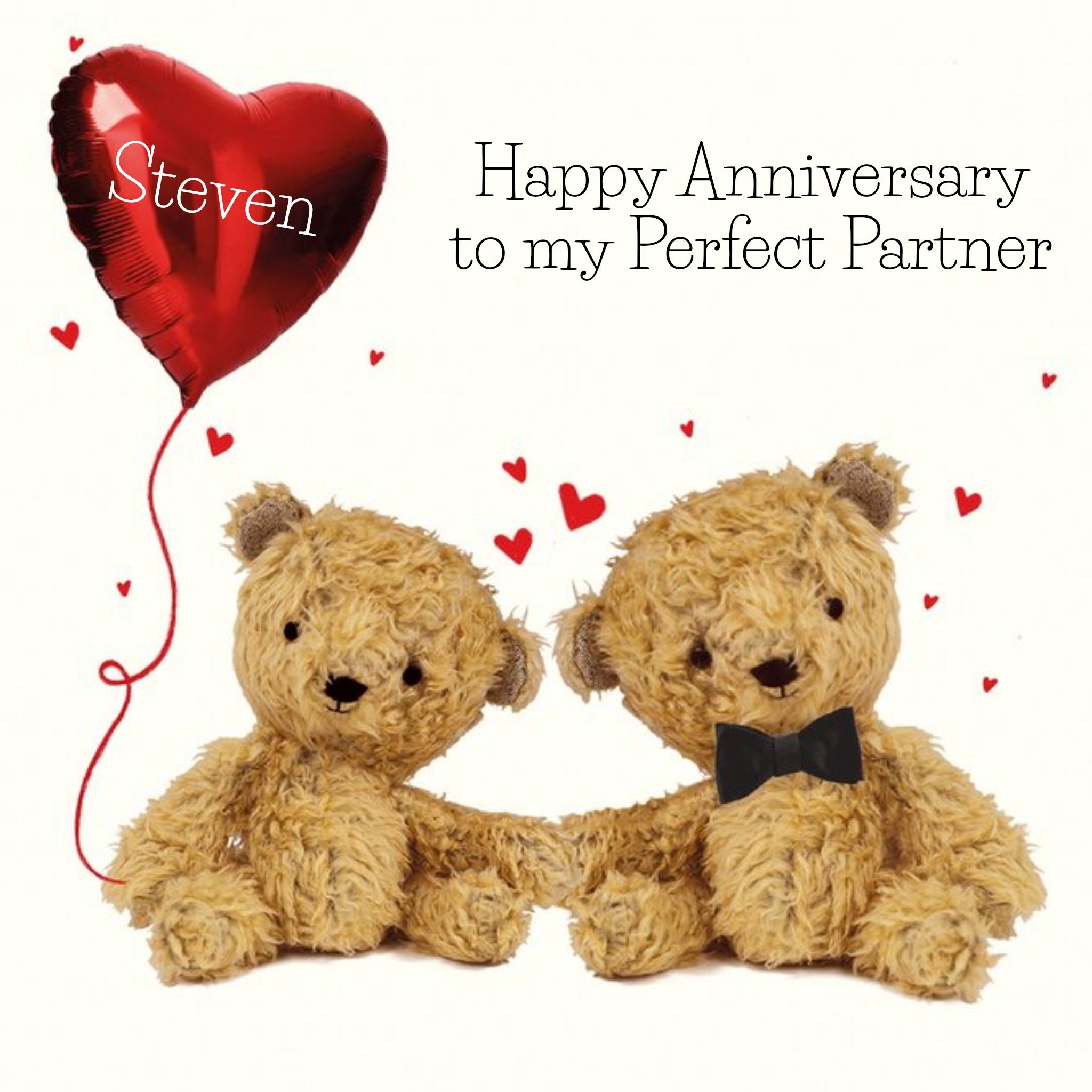 Moonpig Photograph Of Two Teddy Bears With A Heart Shaped Balloon Happy Anniversary Card