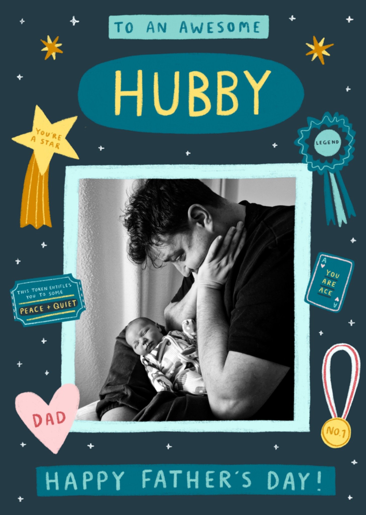 Stella Isaac Illustrations Awesome Hubby Photo Upload Happy Father's Day Card