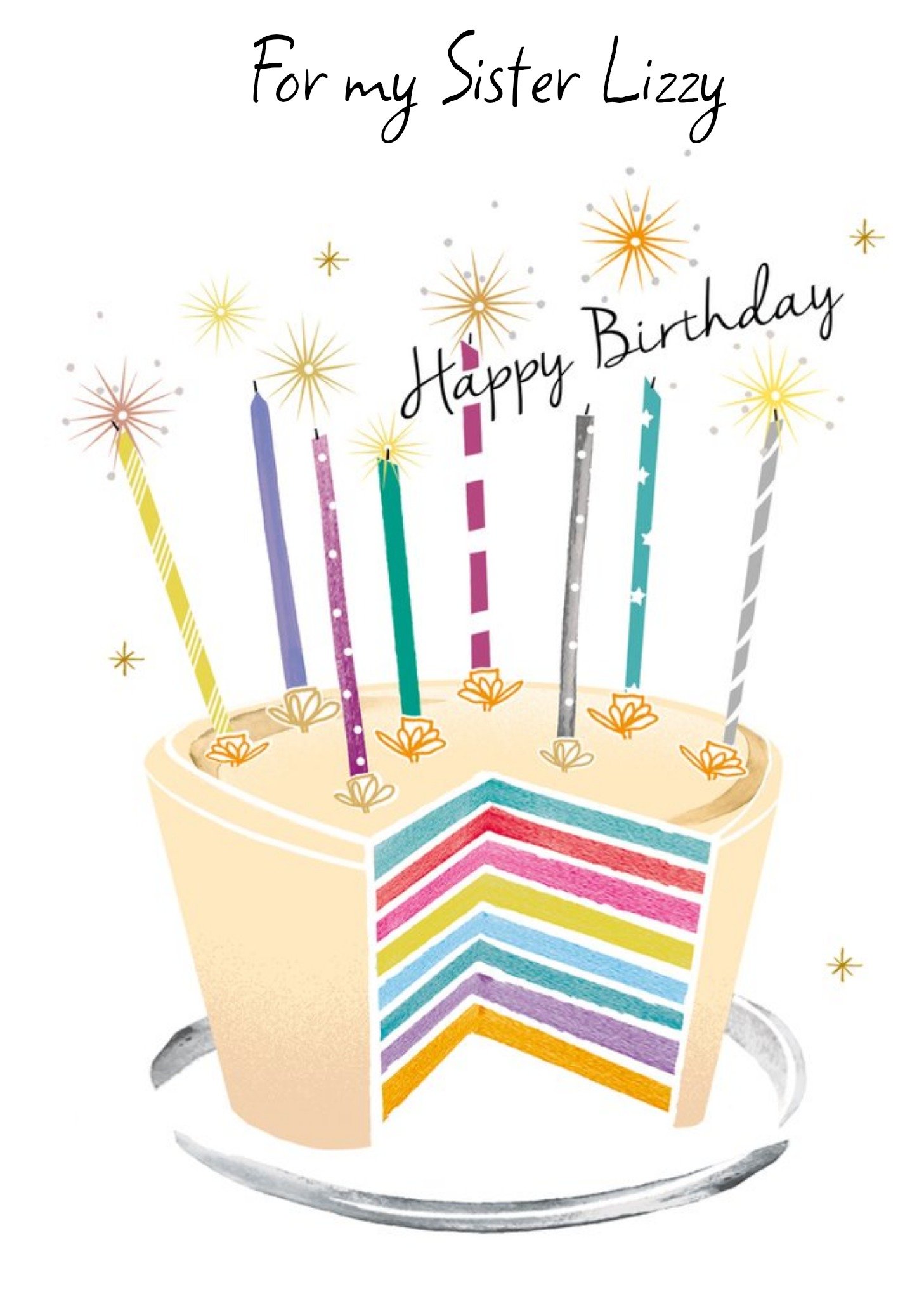 Moonpig Birthday Cake Design For My Sister Happy Birthday Card