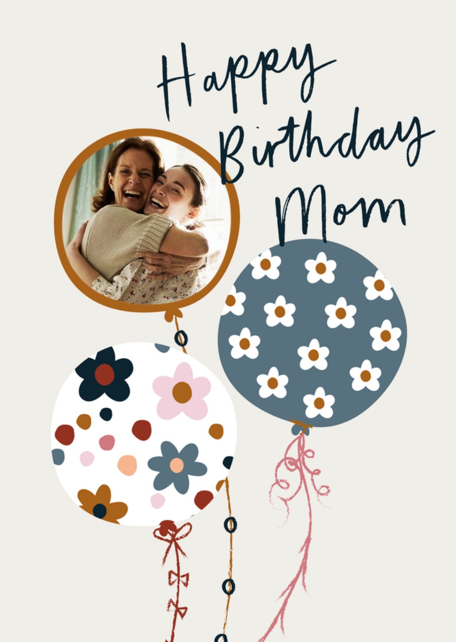 Moonpig Illustration Of Balloons With Floral Patterns Mom Photo Upload Birthday Card
