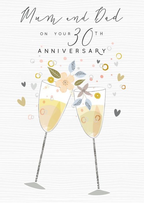 Laura Darrington Modern Champagne Flutes Mum And Dad 30th Anniversary Card