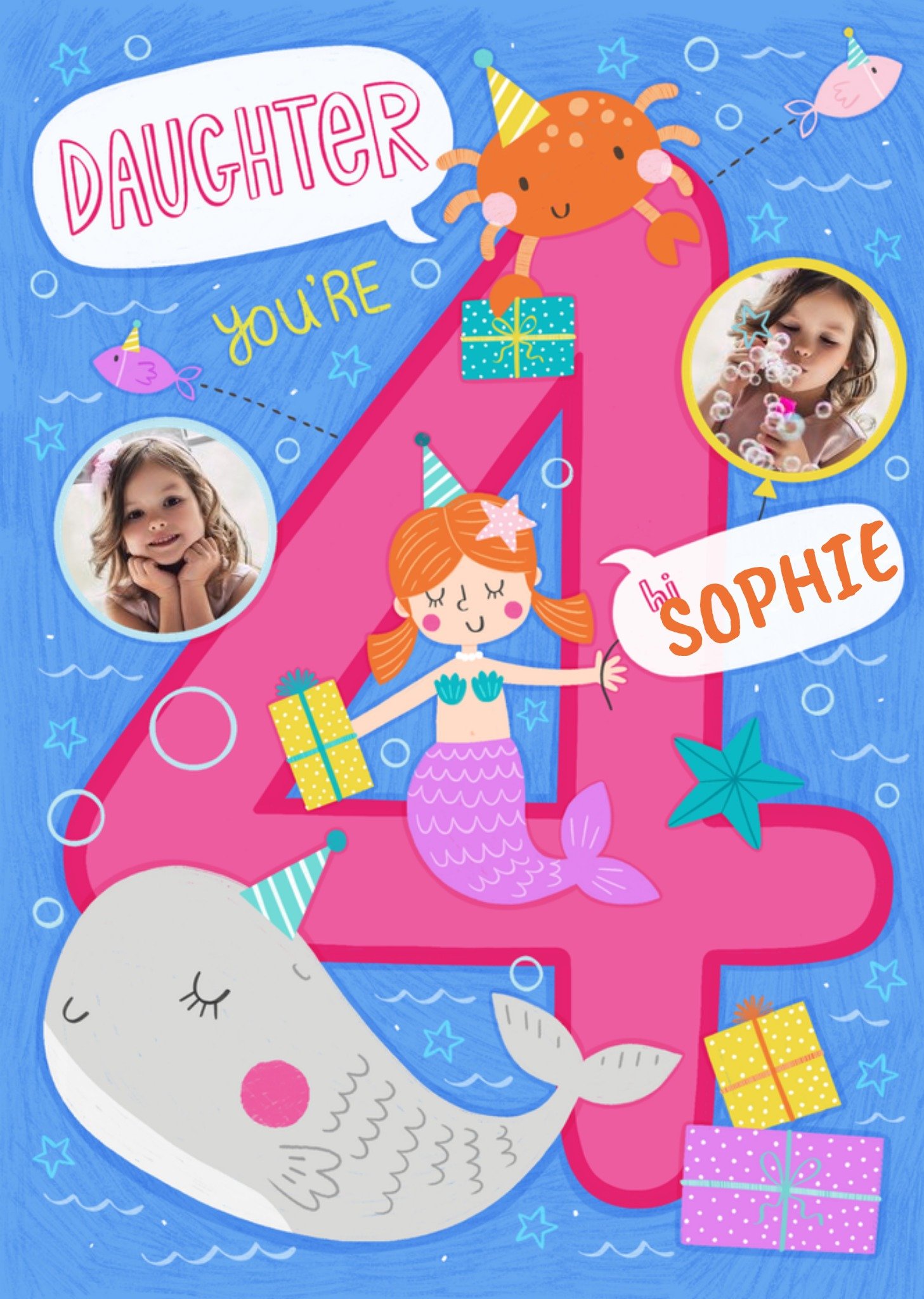Moonpig Daughter You're 4 Under The Sea Photo Upload Birthday Card