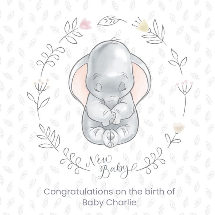 Disney Baby Personalised Dumbo New Baby Card