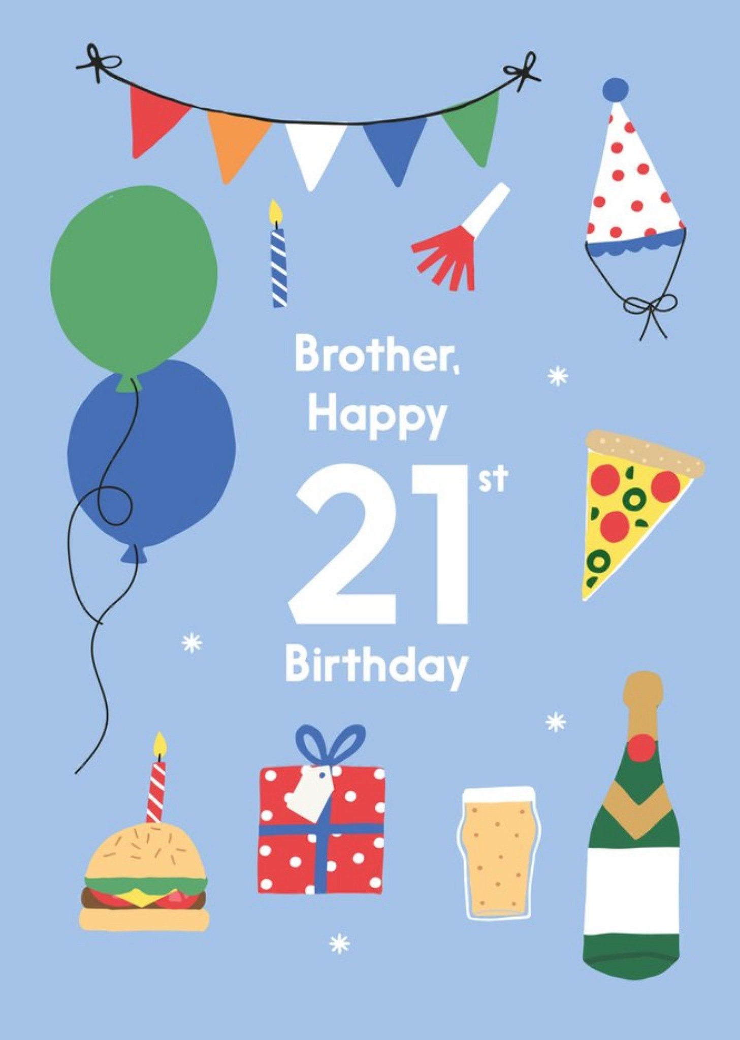 Moonpig Illustrated Cute Party Balloons Brother Happy 21st Birthday Card