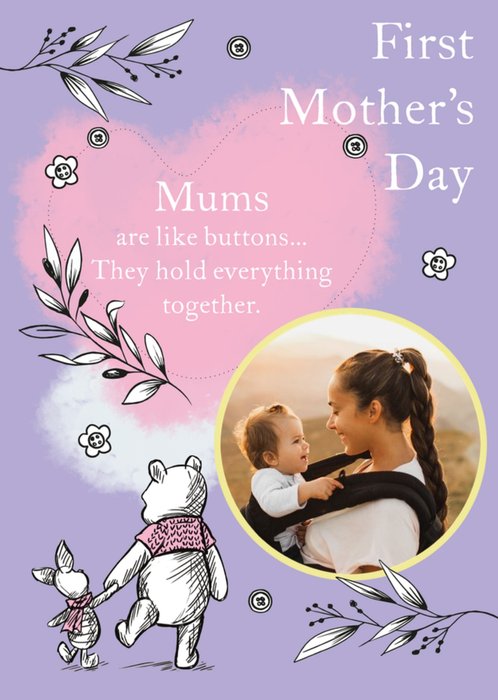 Winnie The Pooh Mum's Are Like Buttons Mother's Day Photo Upload Card