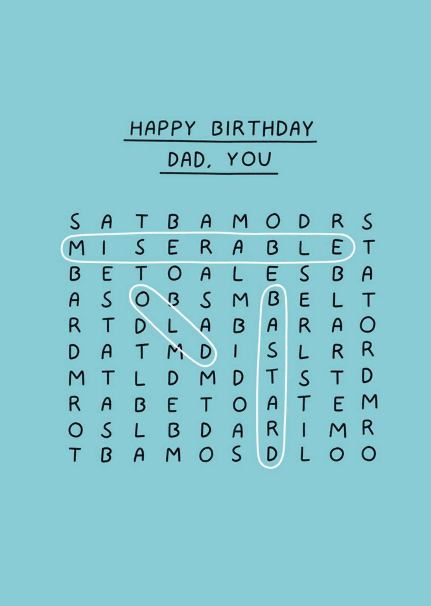 Scribbler Happy Birthday Dad You Miserable Old B*****d Typographic Word Search Card