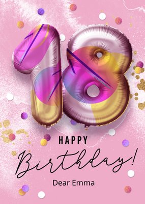 Happy Birthday Pink Balloons 18th Birthday Card