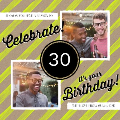 Neon Striped Happy 30Th Birthday Multi-Photo Square Card