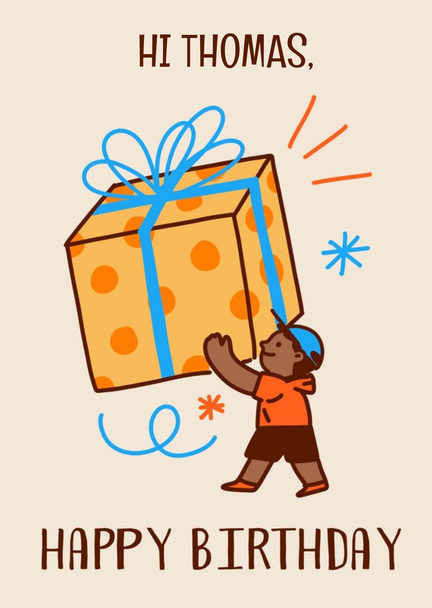 Moonpig Illustrated Boy Holding Present Card