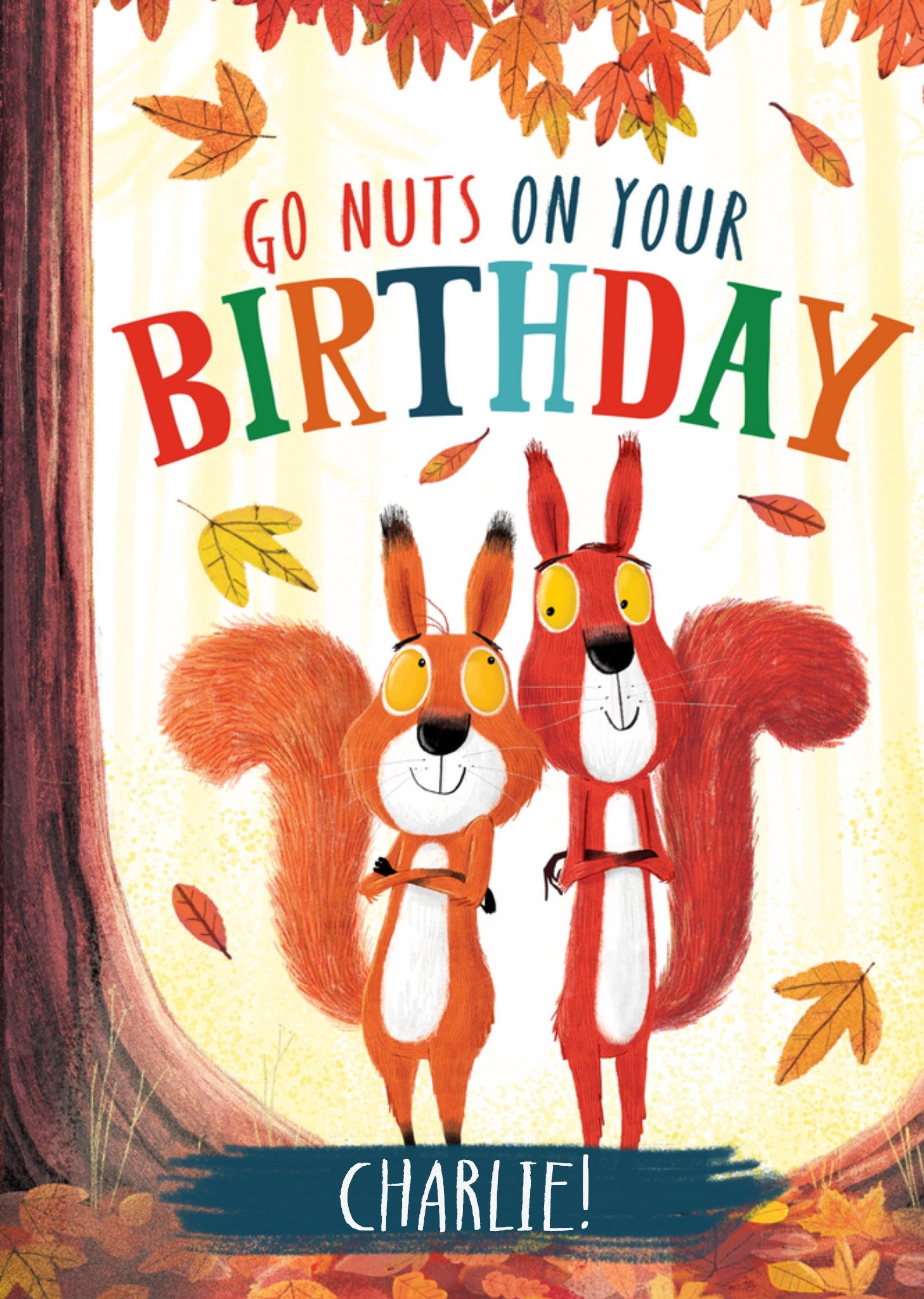 Moonpig Go Nuts On Your Birthday Illustrated Squirrels Birthday Card Ecard
