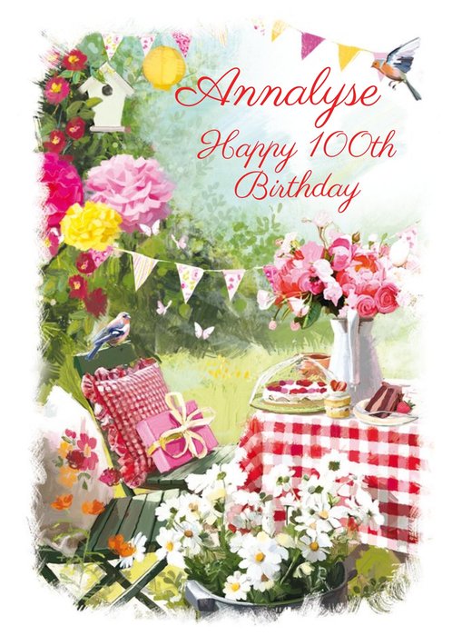 Traditional Garden Afternoon Tea Happy 100th Birthday Card