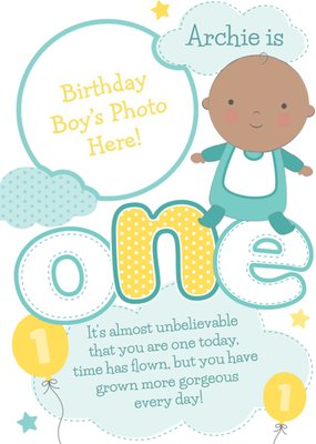 Baby Is One Personalised Photo Upload Birthday Card