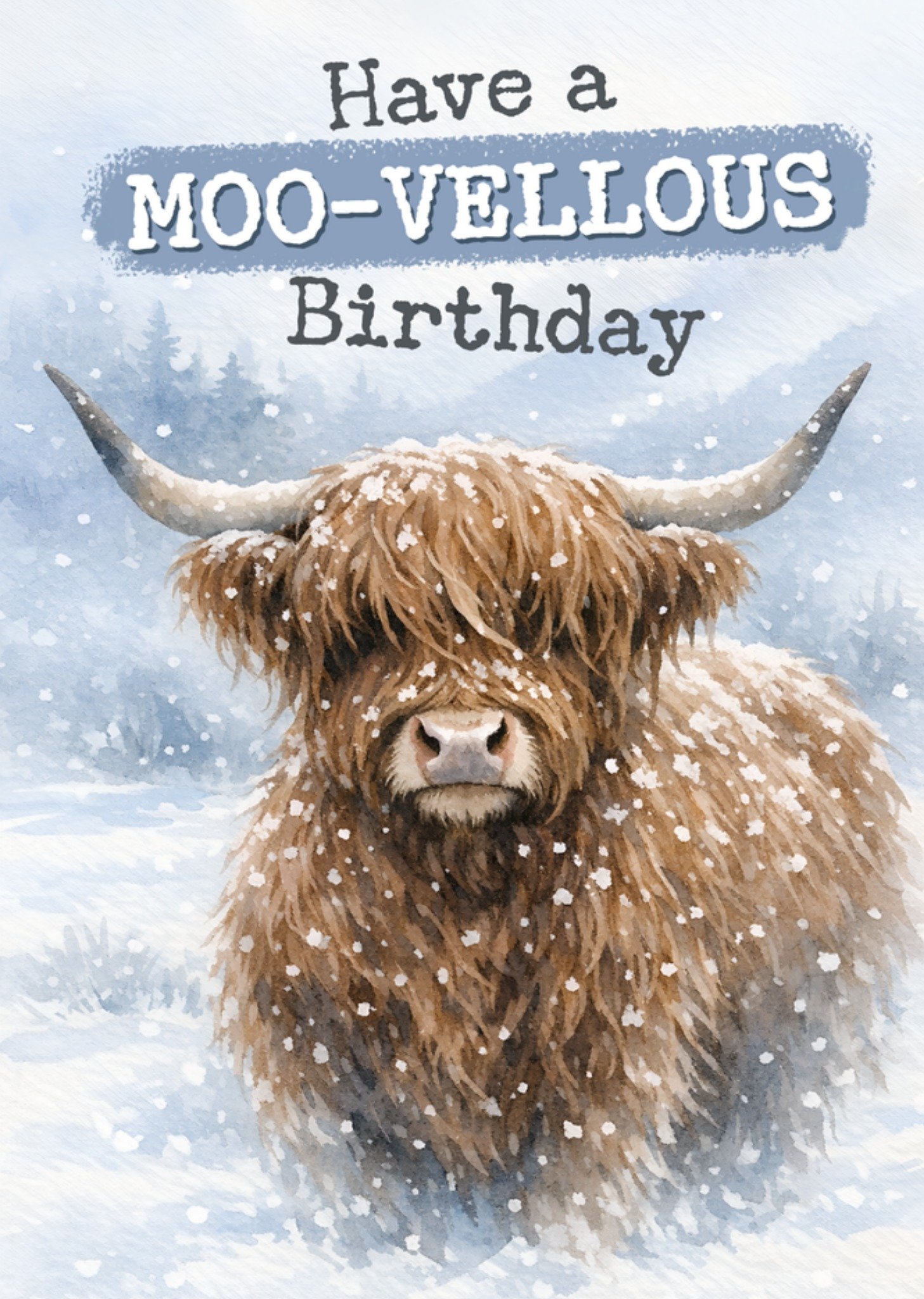 Moonpig Have A Moo-Vellous Birthday Wintery Highland Cow Card