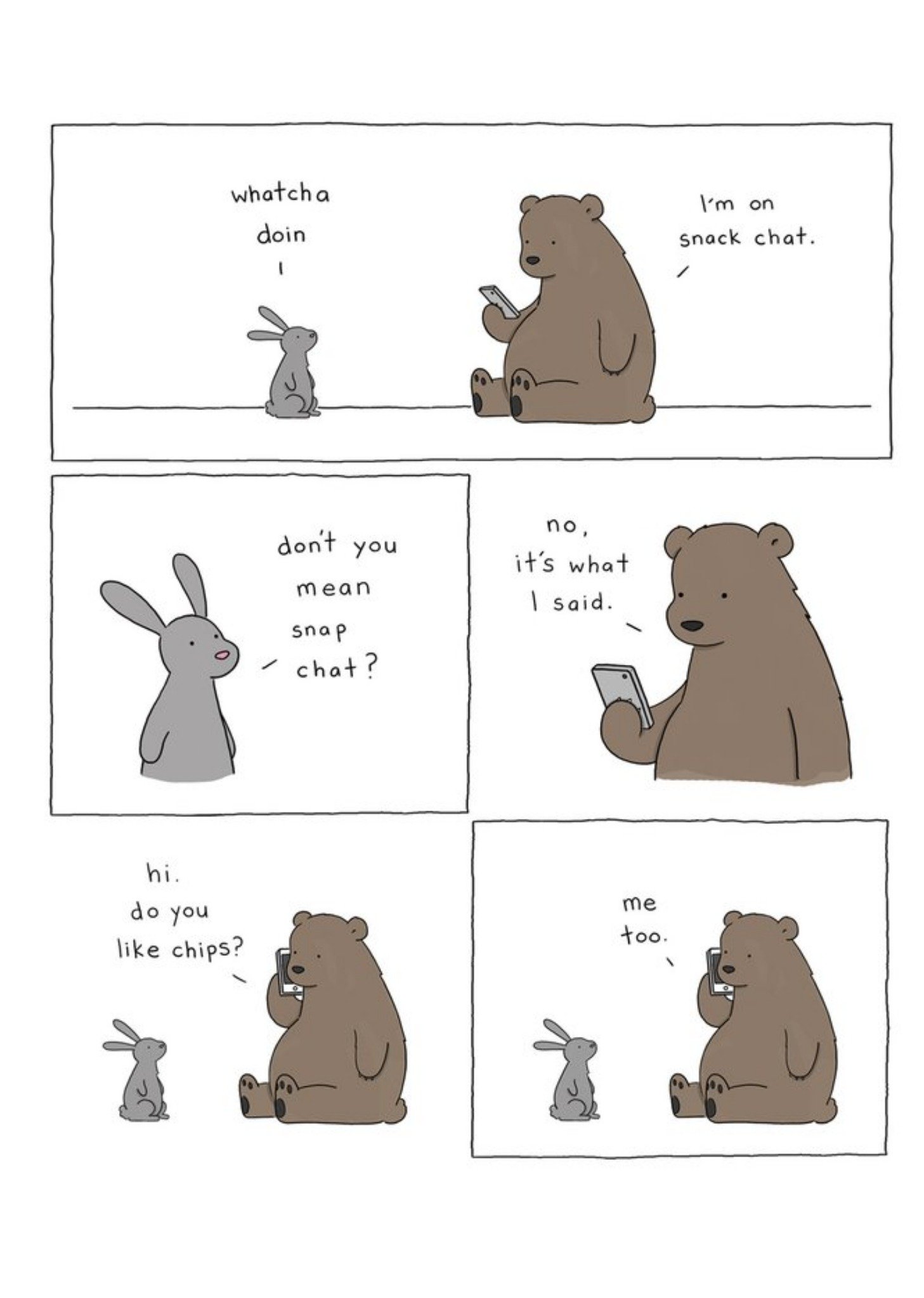 Moonpig Modern Funny Illustration Bear And Rabbit Snack Chat Card