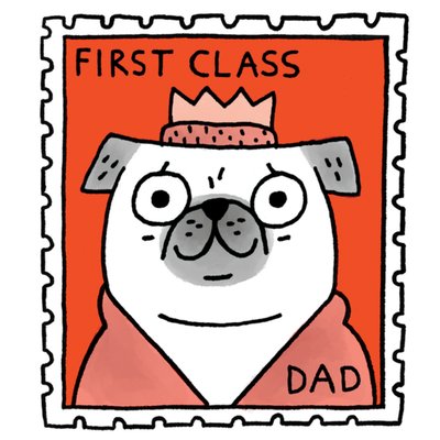 First Class Dad Cartoon Dog Stamp Father’s Day Card