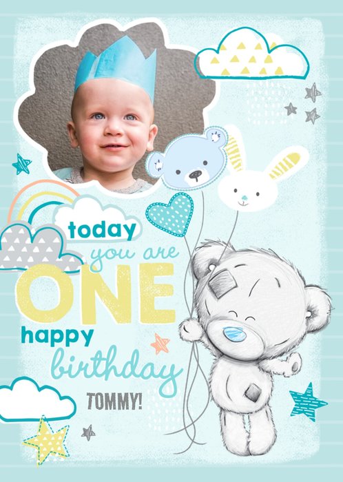 Me To You Tatty Teddy 1St Birthday Blue Photo Upload Card