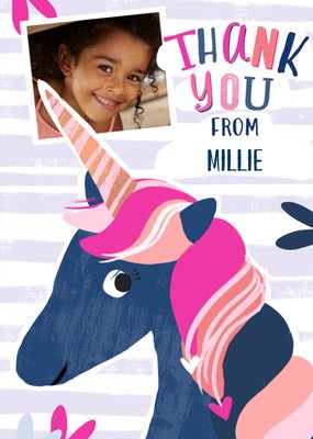 Mordern Unicorn Photo Upload Thank you Card