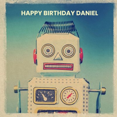 Crazed Eyes Robot Personalised Birthday Card