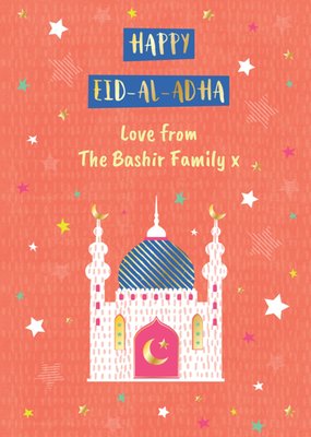 Davora Happy Eid Al Adha  Illustrated Mosque And Stars Eid Al Adha Card