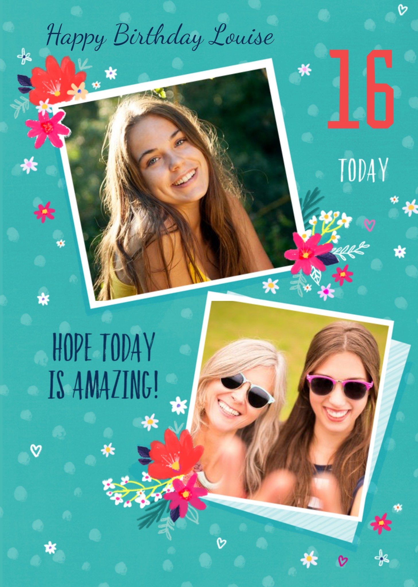 Moonpig Colette Barker Floral Illustrated Photo Upload Birthday Card