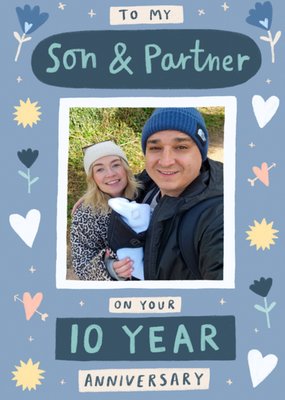 Son And Partner Photo Upload 10th Anniversary Card