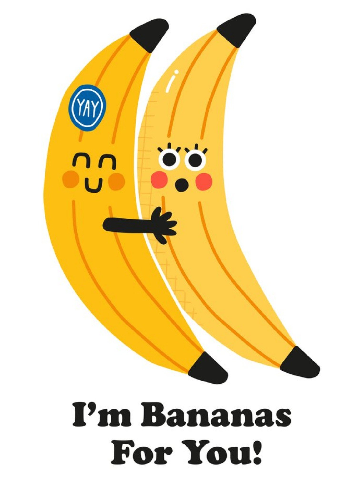Moonpig Illustration Of Two Bananas Hugging I'm Bananas For You Card