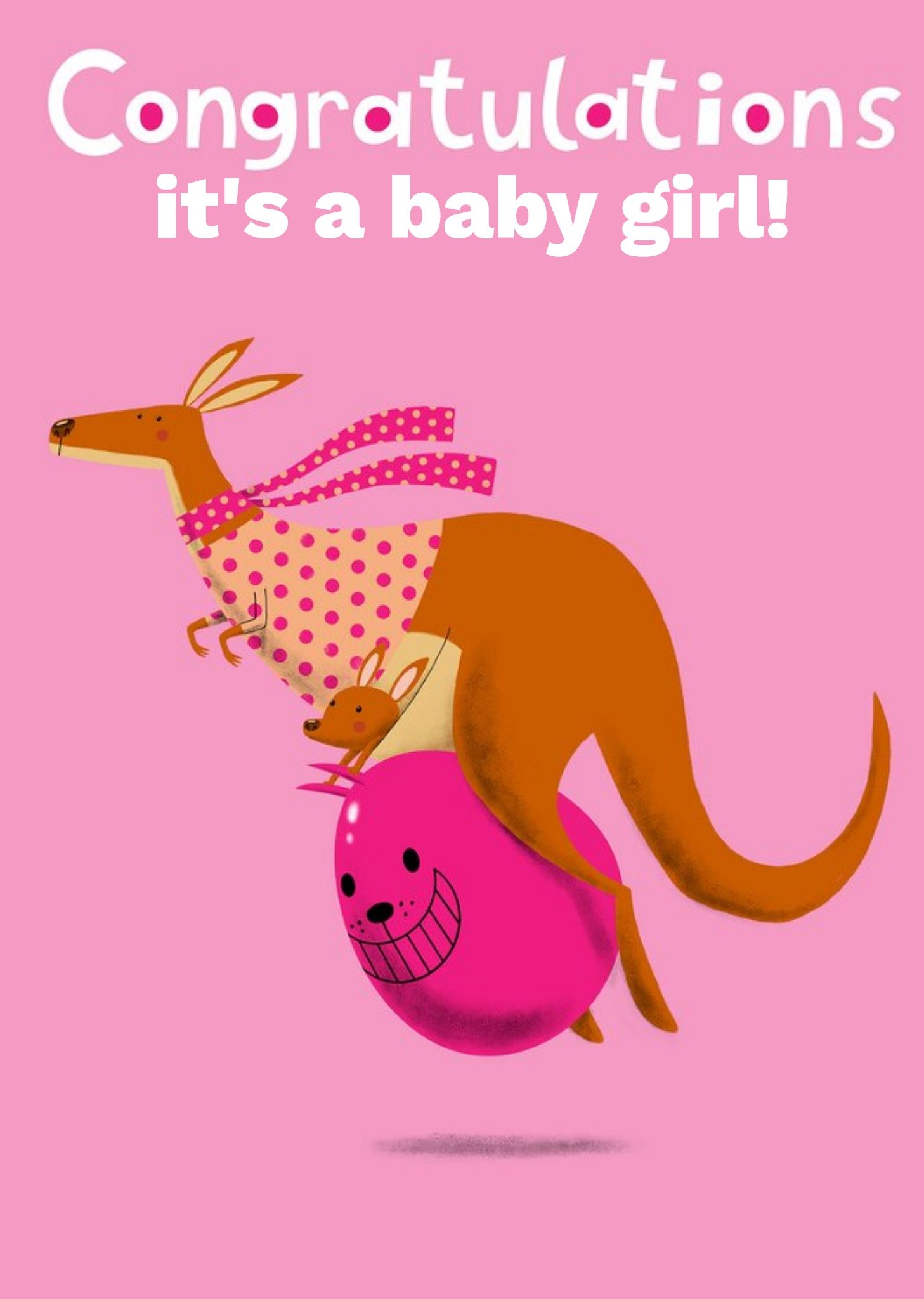 Moonpig Pink Illustrated Kangaroo And Joey Baby Girl Congratulations Card