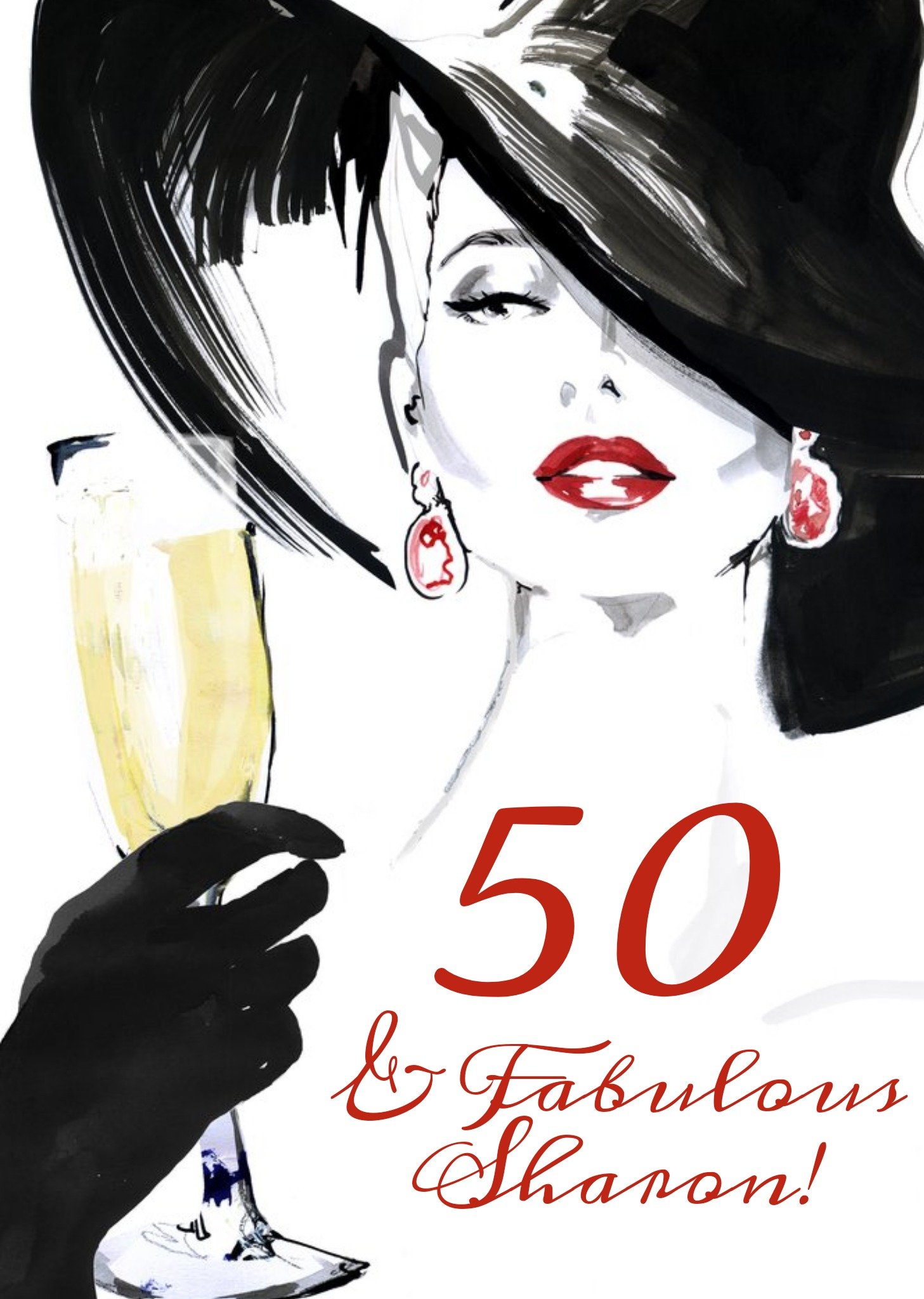 Moonpig Fashion Illustration Champagne Prosecco Birthday Card 50 & Fabulous