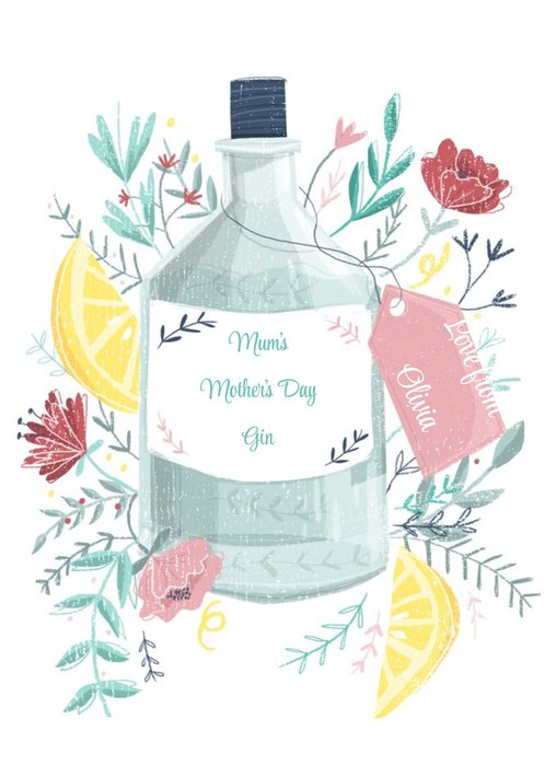 Watercolour Illustration Mum's Gin Mothers Day Card