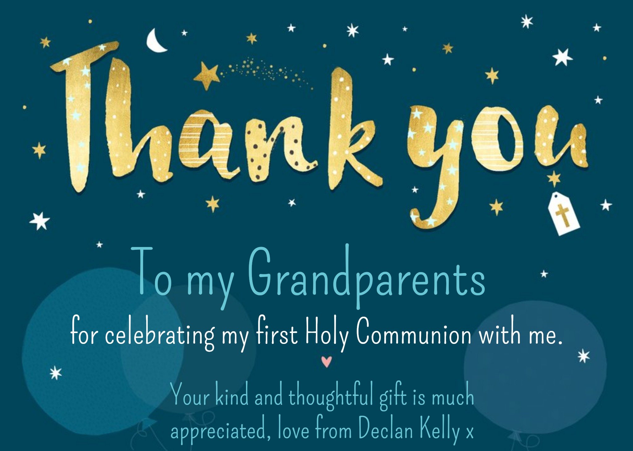 Moonpig Gold Coloured Patterned Typography Thank You To My Grandparents First Holy Communion Card