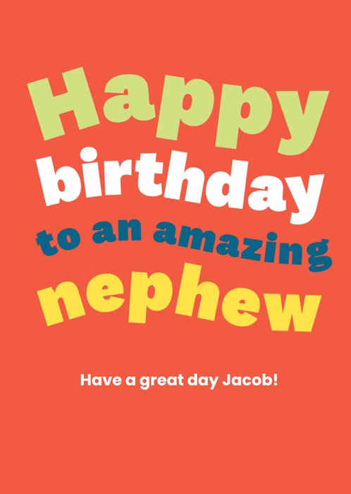 Vibrant Amazing Nephew Wave Effect Typography Birthday Card