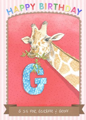 Alphabet Animal Antics G Is For Personalised Happy Birthday Card