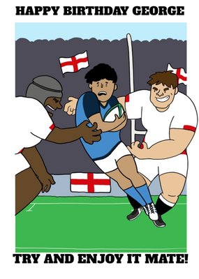Funny English England Rugby Team Birthday Card Try and Enjoy it mate!