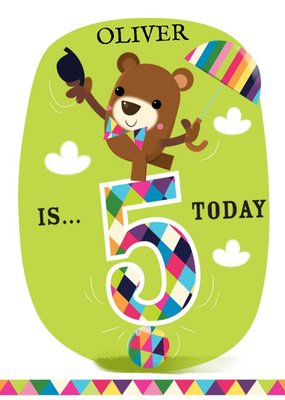 Balancing Bear Personalised Happy 5th Birthday Card