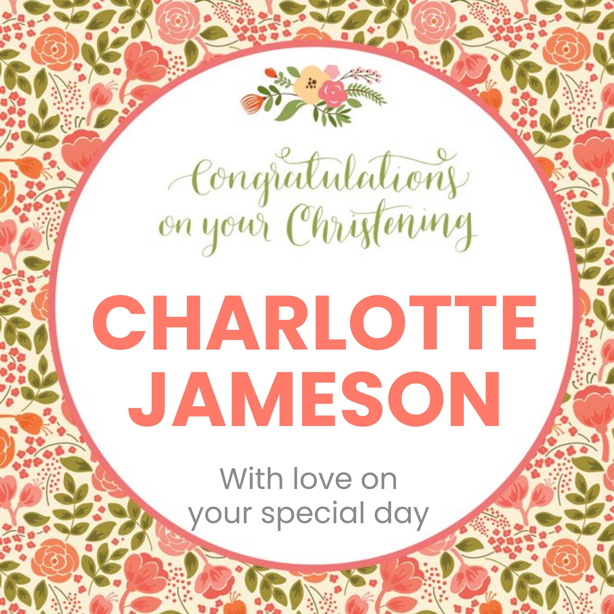 Moonpig Coral Floral Background Personalised Christening Day Card