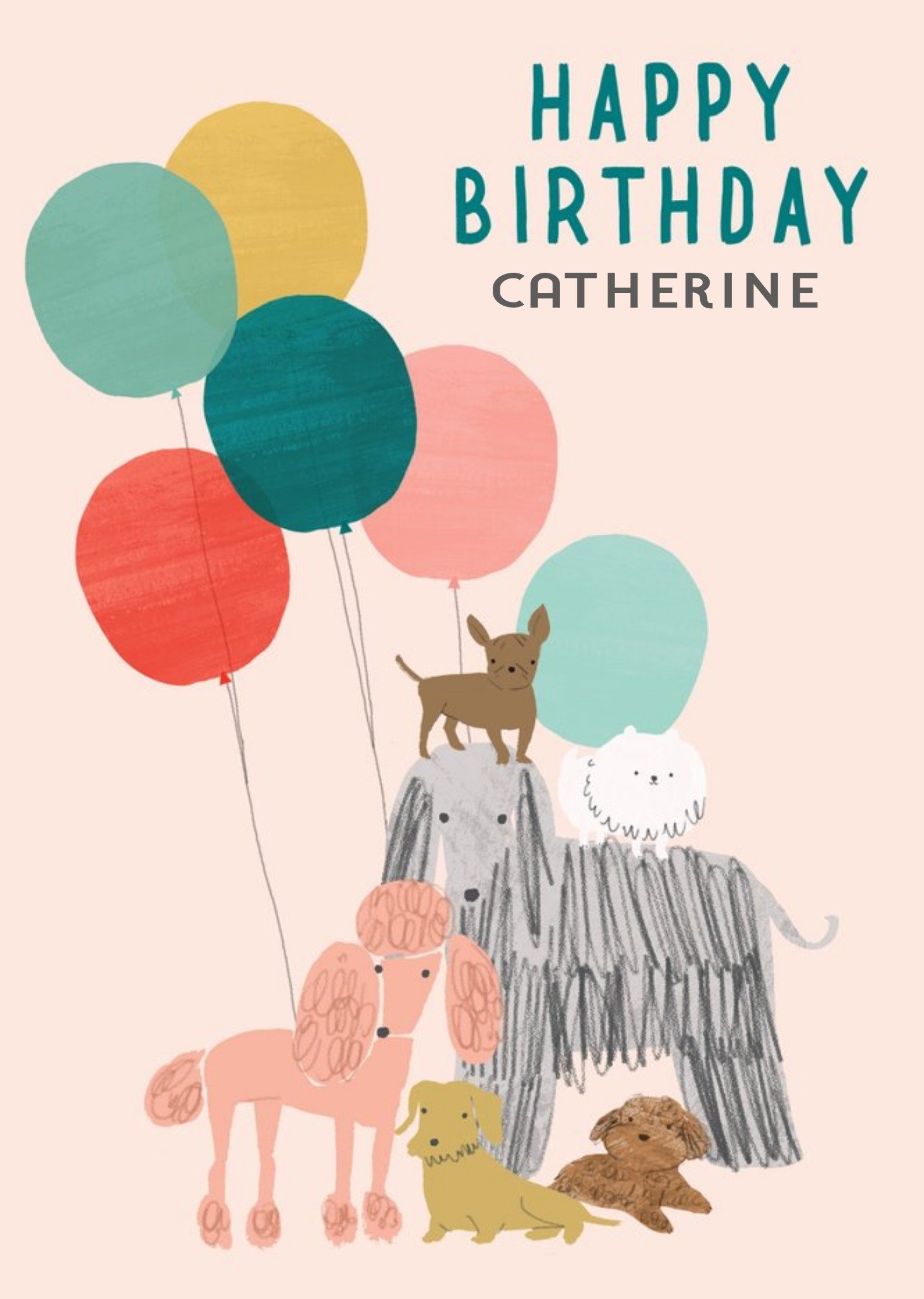 Moonpig Pigment Illustrated Dogs With Balloons Happy Birthday Card
