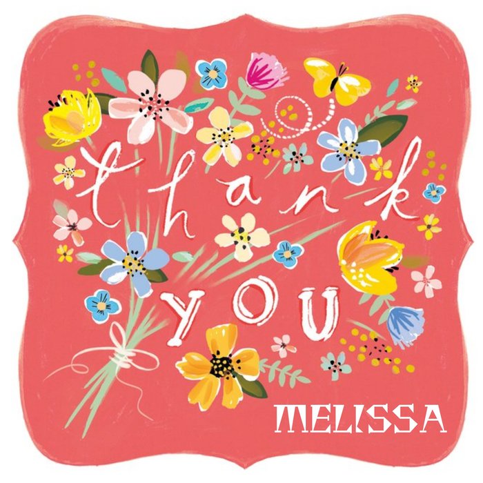 A Bunch Of Flowers And Butterflies Personalised Thank You Card