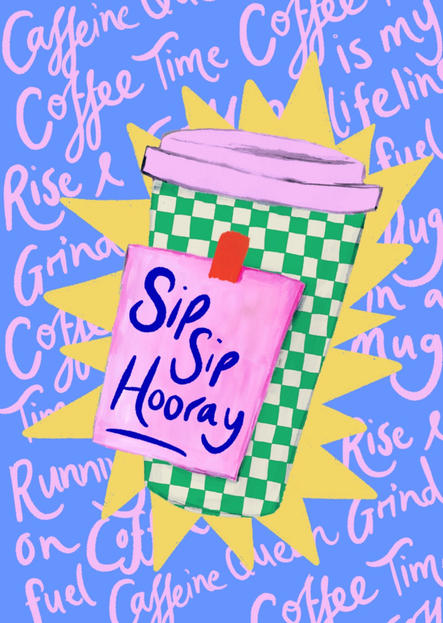 Moonpig Eleanor Bowmer Bright Illustrated Sip Sip Hooray Cee Card