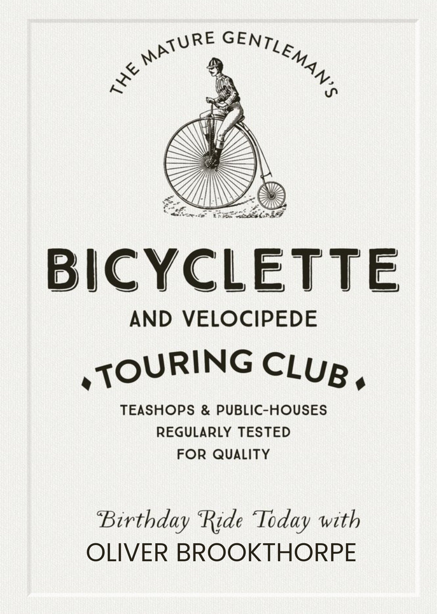 Moonpig Bicyclette Touring Club Personalised Name Card