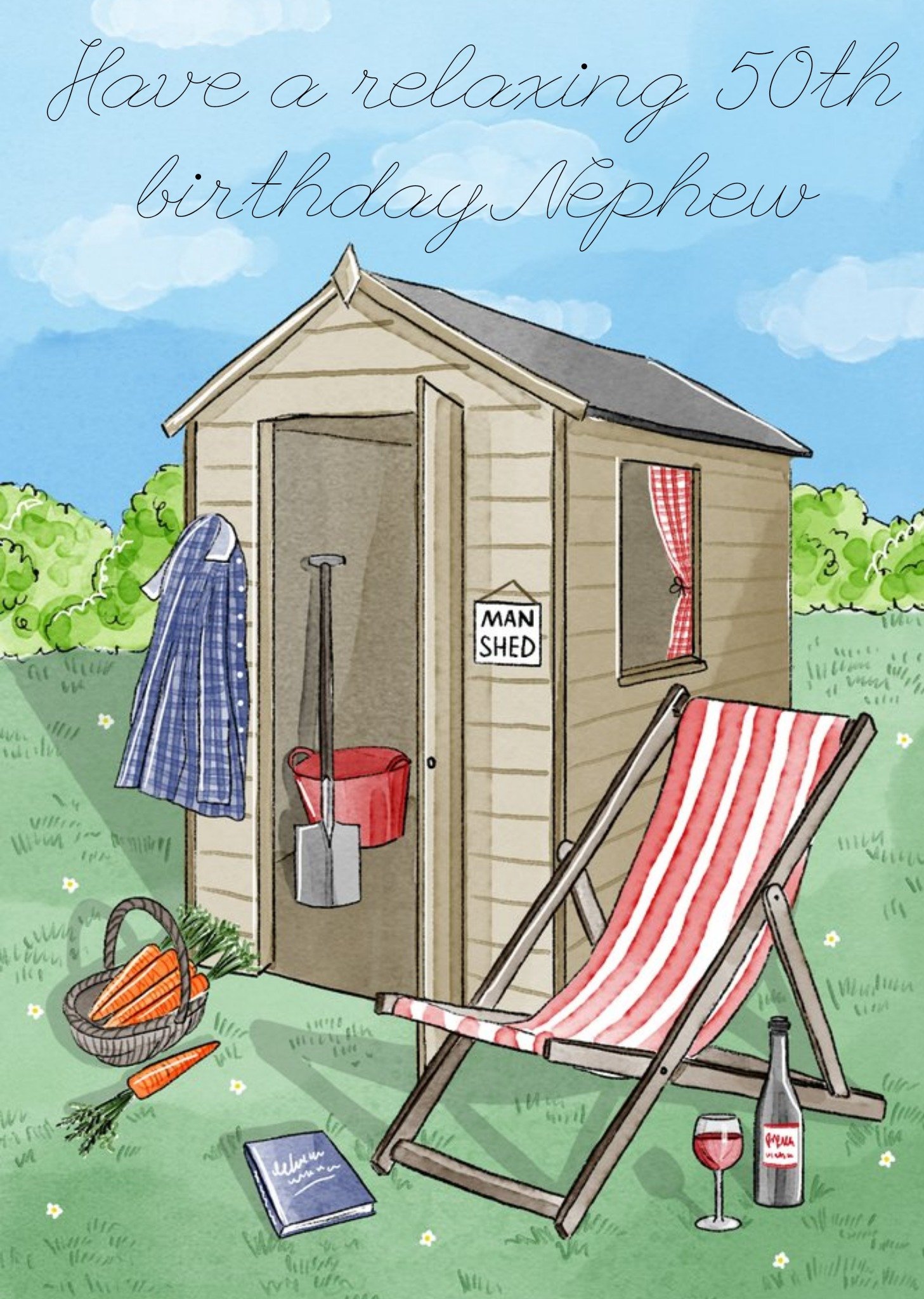 Moonpig Illustrated Garden Shed 50th Birthday Card For Your Nephew By Okey Dokey Design