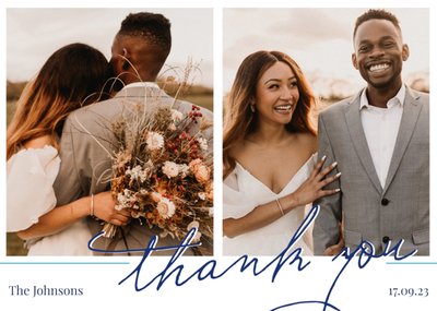 Stylish Minimalist Wedding Thank You Postcard With 2 Photo Areas