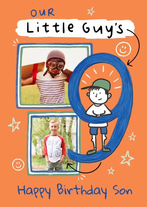 Our Little Guy's 9 Son Birthday Photo Upload Card
