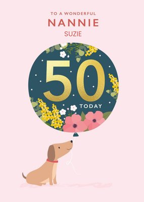 Klara Hawkins Cute Sausage Dog Wonderful Nannie 50th Birthday Card