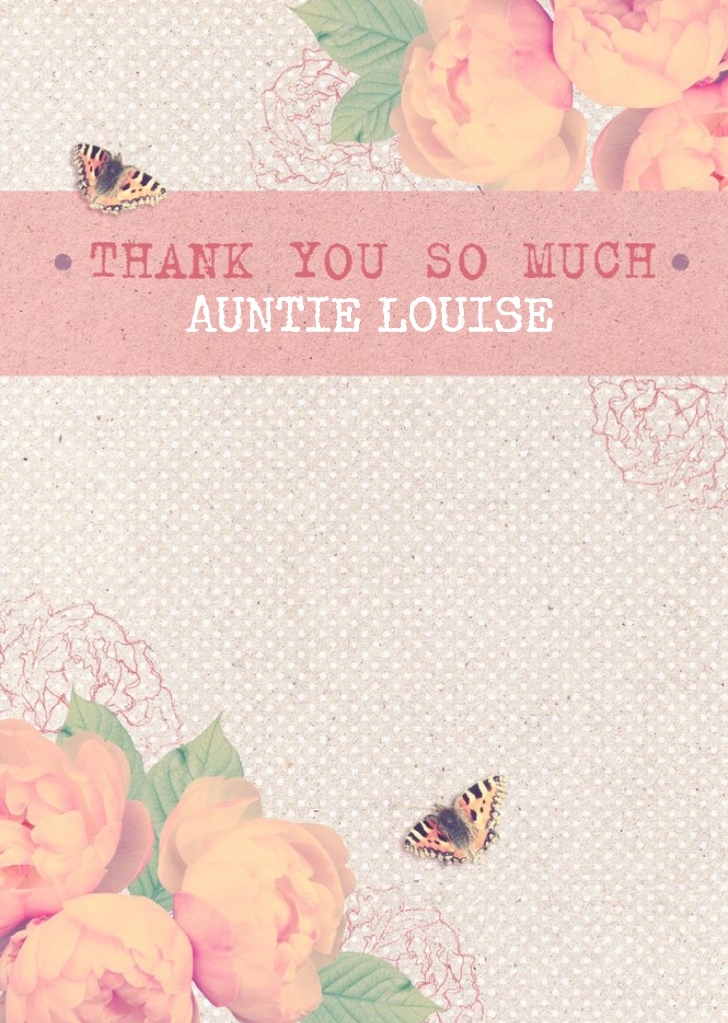Moonpig Pink And Peach Flowers Personalised Thank You Card For Aunt
