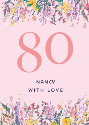 Floral 80th Birthday Card