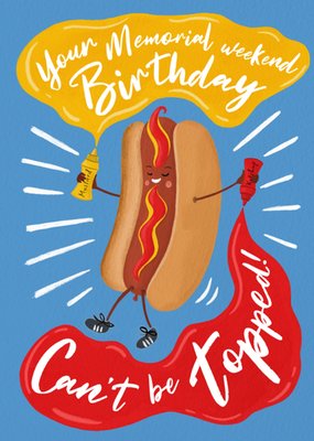 Fun Illustrated Hotdog Memorial Day Birthday Card